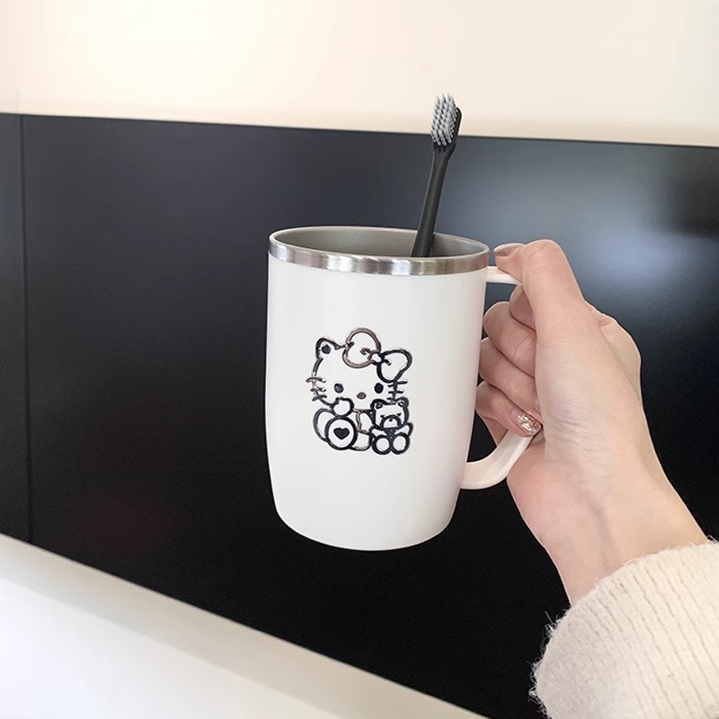 Ceașă pentru clătire gurii din oțel inoxidabil 304, cu mâner, set pentru familie de trei, imprimare logo disponibil