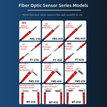 Fibrový optický senzor FRS-310 s difúznym odrazom, sonda FT-610 línovo-párová a zosilňovač M3/M4/M6; dosah snímania 10; odozva 0,1; vstupné napätie 24; výstup IO; prevádzková teplota 35