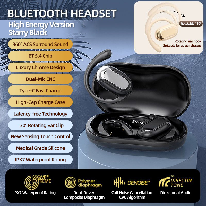 Έξυπνα ακουστικά μετάφρασης Bluetooth με 165 γλώσσες, ασύρματη μετάφραση, μείωση θορύβου, σχέδιο με γάντζο για το αυτί, Bluetooth 5.4