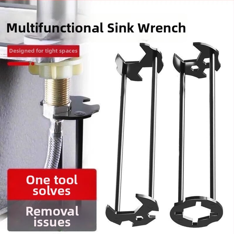 Višenamjenski ključ za sudoper — Pet u jedan za instalaciju i popravak slavine u kupaonici — čelik, premaz sprejem