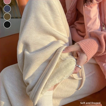 Női széles lábú nadrág gyapjúból fleece béléssel, casual, 2024 tavasz