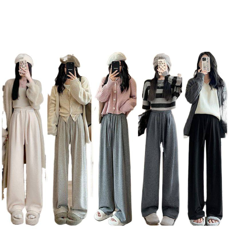 Női széles lábú nadrág gyapjúból fleece béléssel, casual, 2024 tavasz