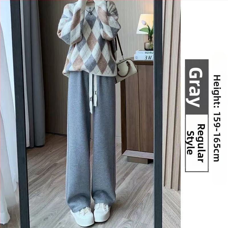 Női széles lábú nadrág gyapjúból fleece béléssel, casual, 2024 tavasz