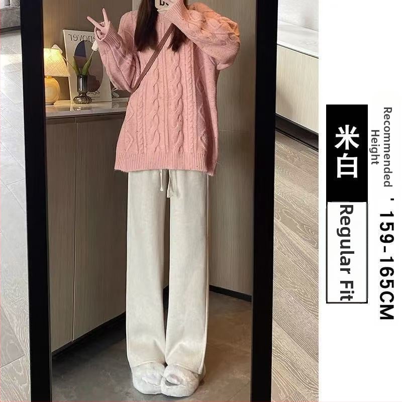 Női széles lábú nadrág gyapjúból fleece béléssel, casual, 2024 tavasz