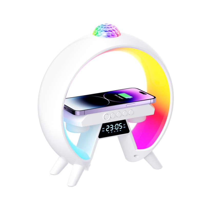 Difuzor Bluetooth cu iluminare RGB și ceas cu alarmă, baterie încorporată 1200-2000mAh, suport card TF