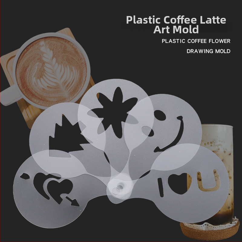 Plastový set na latte art – 16 kusov šablón na dekoráciu kávy