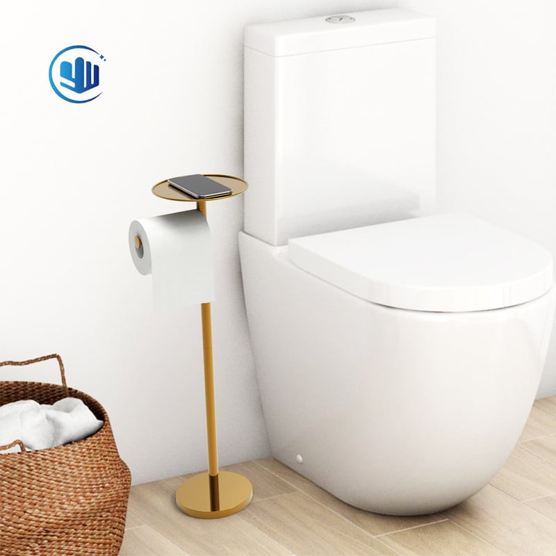 Stalak za papir na toaletu s držačem za telefon, podni dizajn, bez bušenja, od nehrđajućeg čelika, polirani završetak — moderno minimalistički stil (Podni dizajn; Bez bušenja; Nehrđajući čelik; Polirani završni sloj; Držač za telefon)