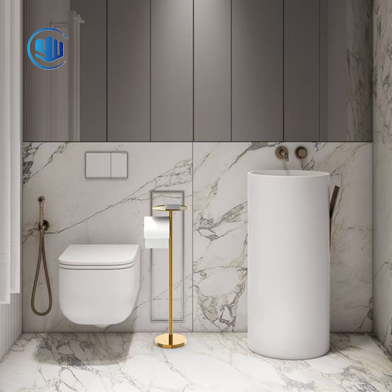 Stalak za papir na toaletu s držačem za telefon, podni dizajn, bez bušenja, od nehrđajućeg čelika, polirani završetak — moderno minimalistički stil (Podni dizajn; Bez bušenja; Nehrđajući čelik; Polirani završni sloj; Držač za telefon)