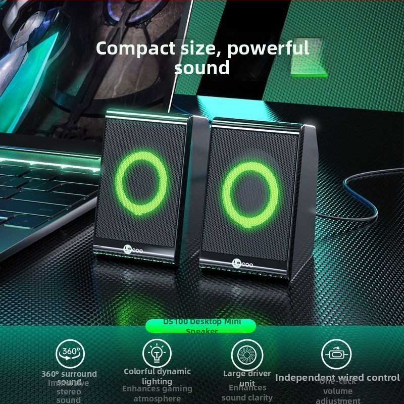 DS100 Boxe de birou cu iluminare RGB, sunet 2.1, interfață USB + 3,5 mm, control prin cablu