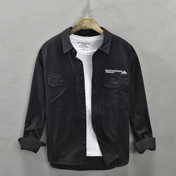 Košulja-jaketa s japanskim retro printom, kvadratni ovratnik, više džepova, širok kroj, dugi rukavi