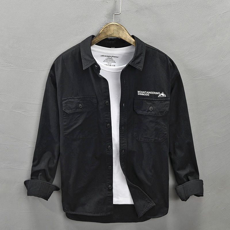 Košulja-jaketa s japanskim retro printom, kvadratni ovratnik, više džepova, širok kroj, dugi rukavi