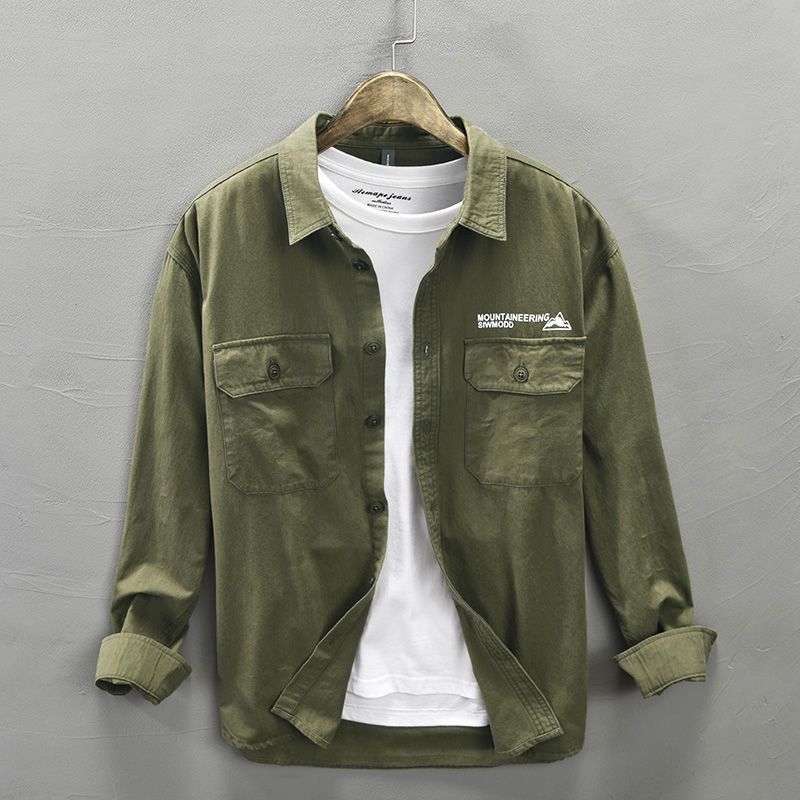 Košulja-jaketa s japanskim retro printom, kvadratni ovratnik, više džepova, širok kroj, dugi rukavi