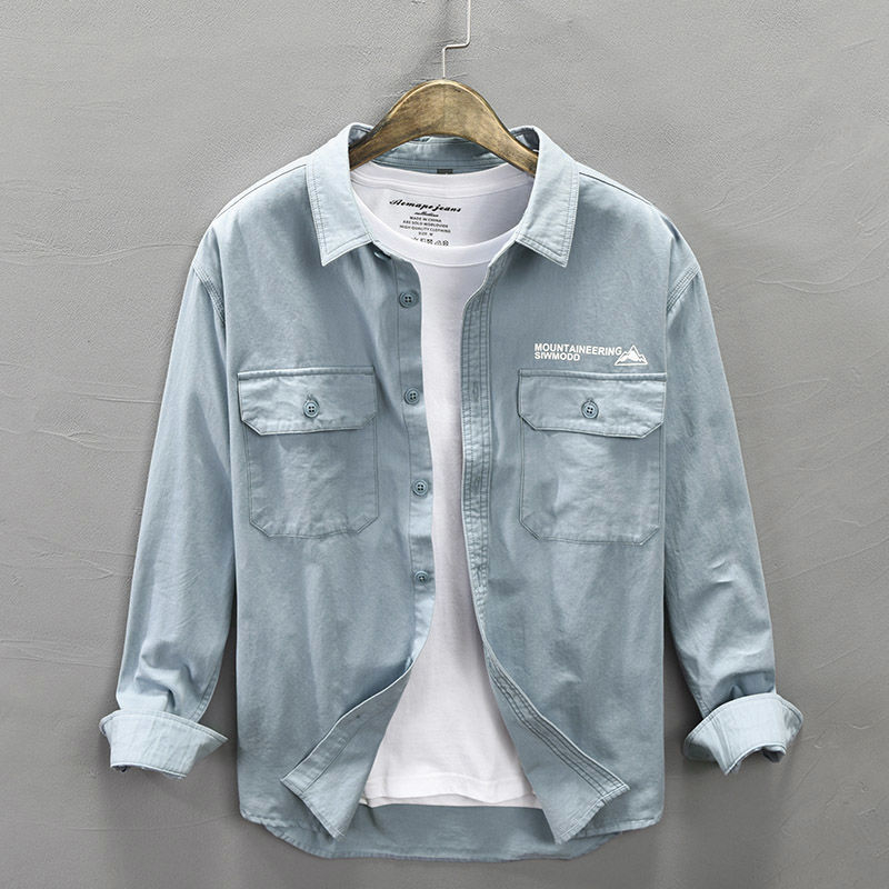 Košulja-jaketa s japanskim retro printom, kvadratni ovratnik, više džepova, širok kroj, dugi rukavi