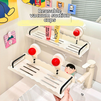 Polica do kúpeľne s vákuovým uchytením, bez vŕtania, pre umývadlo, na stenu, jednoposchodová, nosnosť do 1 kg
