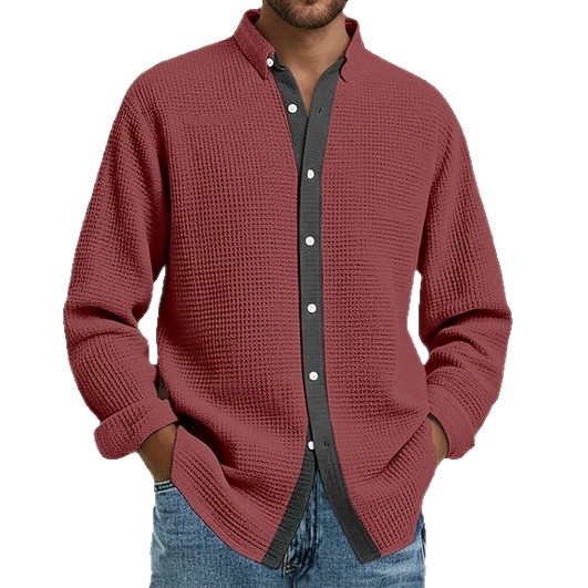 2025 muški topli cardigan s fleeceom, color-block i waffle uzorak, dugi rukavi