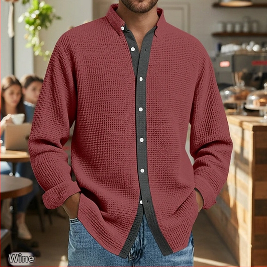 2025 muški topli cardigan s fleeceom, color-block i waffle uzorak, dugi rukavi