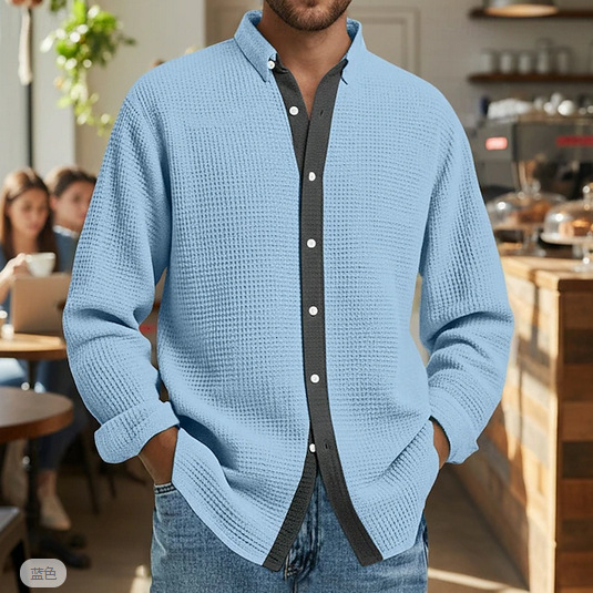 2025 muški topli cardigan s fleeceom, color-block i waffle uzorak, dugi rukavi