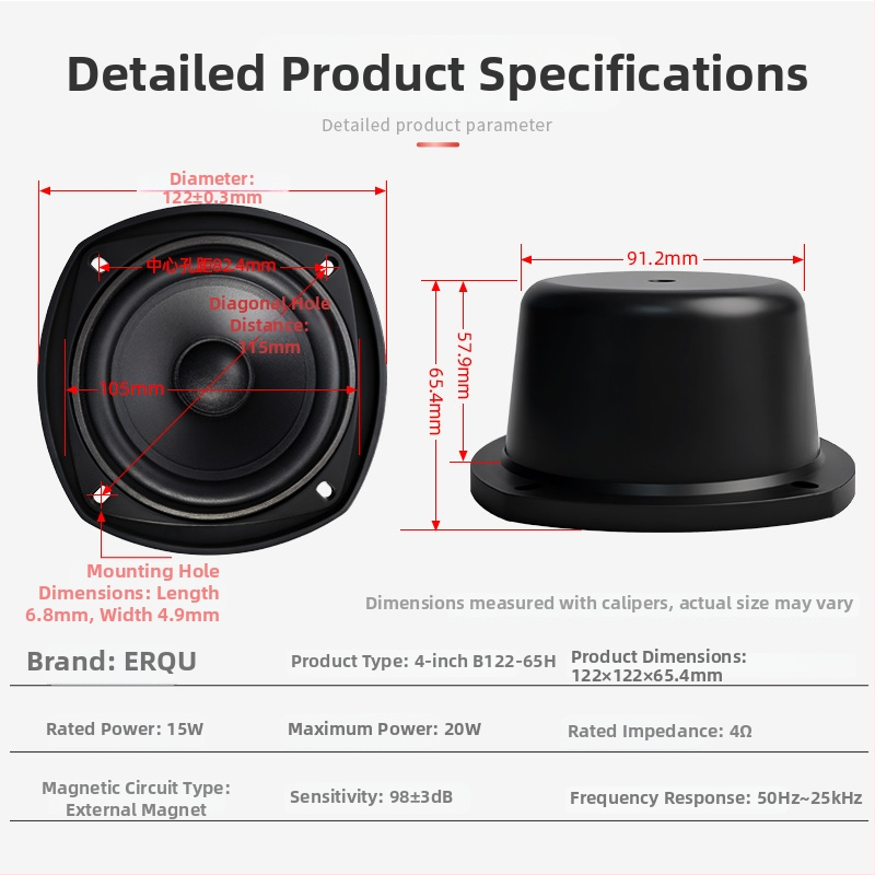 Reproduktor s plným rozsahom pre stredný bas s externým magnetickým dizajnom, konus z kombinovaného papiera, diafragma z nekartónového materiálu, 50 Hz–25 kHz (ERQU)
