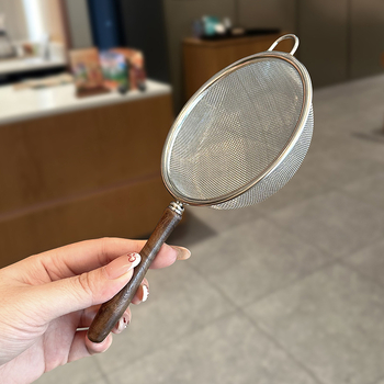 Sită pentru făină din oțel inoxidabil 304, mâner din lemn de nuc – plasă fină, antiderapant, filtru pentru lapte de soia în bucătărie