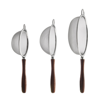 Sită pentru făină din oțel inoxidabil 304, mâner din lemn de nuc – plasă fină, antiderapant, filtru pentru lapte de soia în bucătărie