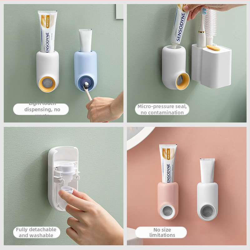 Stoarcător automat de pastă de dinți, montaj pe perete, fără găuri, suport pentru periuțe