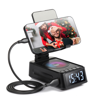 F20 Držač za telefon s Bluetooth zvučnikom i satom, tri u jedan (Ugrađena baterija 500–800 mAh, Bluetooth, 2 zvučnika, domet 10 m, IPX3)