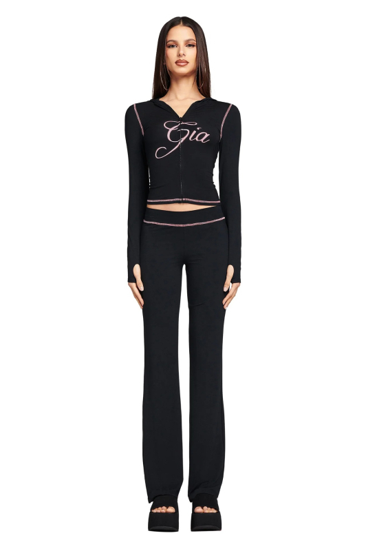 Set din două piese: hanorac cu imprimeu de litere și pantaloni, stil stradal Y2K retro, Milk Silk, Polyester + Spandex