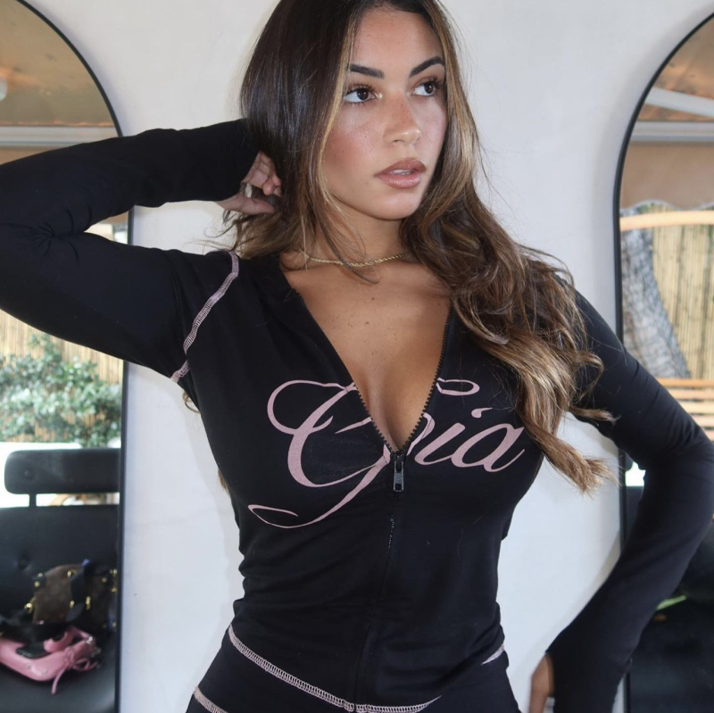 Set din două piese: hanorac cu imprimeu de litere și pantaloni, stil stradal Y2K retro, Milk Silk, Polyester + Spandex