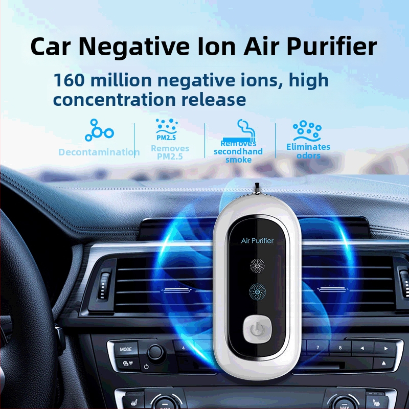 Purificator de aer cu ioni negativi pentru mașină, alimentare USB, design portabil pentru gât/stol, elimină mirosurile și formaldehida, dezinfectează și sterilizează, filtrează PM2.5 și polenul, zgomot 36–45 dB, flux de aer 51–150 m3/h, potrivit pentru spa