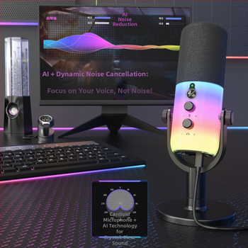 RGB dinamički mikrofon za računalo sa dvostranim sučeljem XLR/USB za snimanje, igranje i prijenos uživo