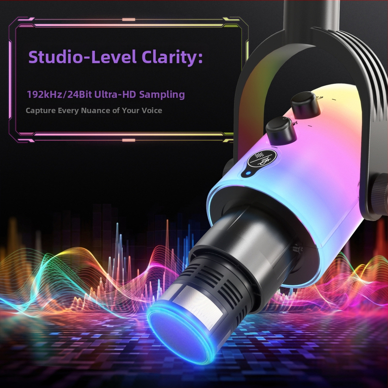RGB dinamički mikrofon za računalo sa dvostranim sučeljem XLR/USB za snimanje, igranje i prijenos uživo