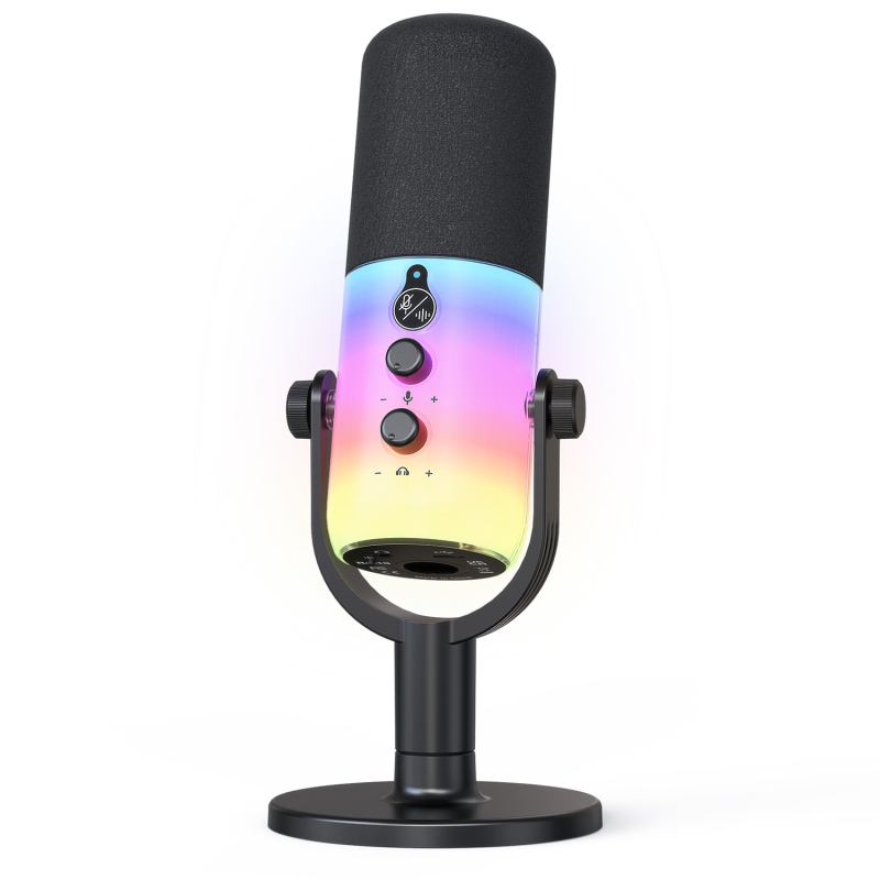 RGB dinamički mikrofon za računalo sa dvostranim sučeljem XLR/USB za snimanje, igranje i prijenos uživo