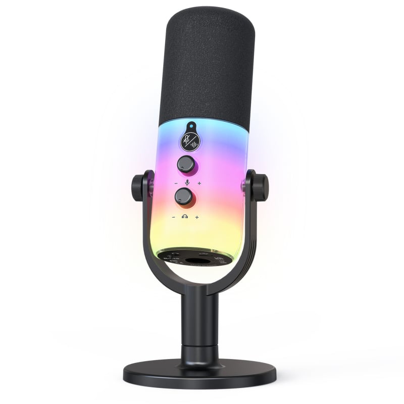 RGB dinamički mikrofon za računalo sa dvostranim sučeljem XLR/USB za snimanje, igranje i prijenos uživo