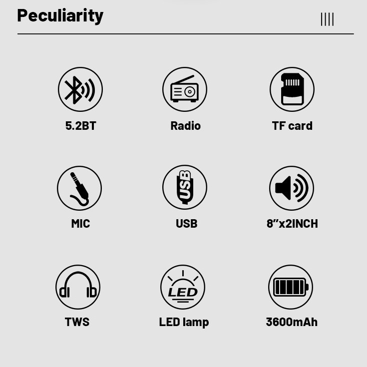 Boxă Bluetooth outdoor, putere înaltă, baterie încorporată, 24W total, Bluetooth 5.2, baterie 2000–4000mAh, 40 Hz–20 kHz, iluminare RGB