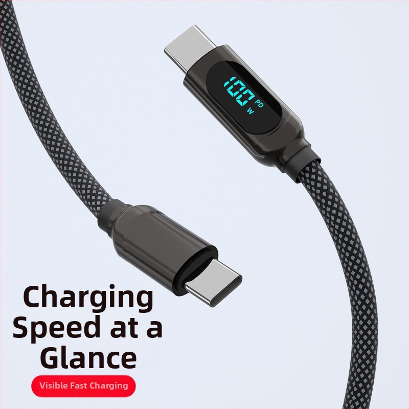 Καλώδιο PD δεδομένων με ψηφιακή οθόνη για φόρτιση και μεταφορά δεδομένων, διασυνδέσεις Lightning και Type-C, μήκος 1 m, σώμα από κράμα ψευδάργύρου, έως 100 W PD