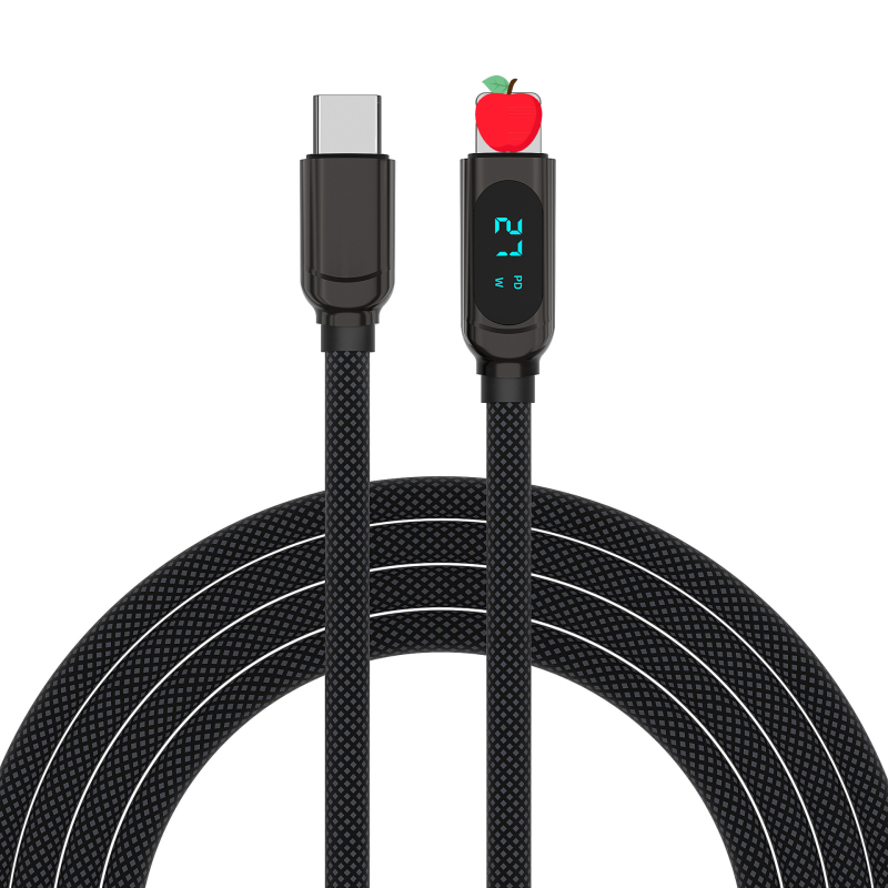Καλώδιο PD δεδομένων με ψηφιακή οθόνη για φόρτιση και μεταφορά δεδομένων, διασυνδέσεις Lightning και Type-C, μήκος 1 m, σώμα από κράμα ψευδάργύρου, έως 100 W PD
