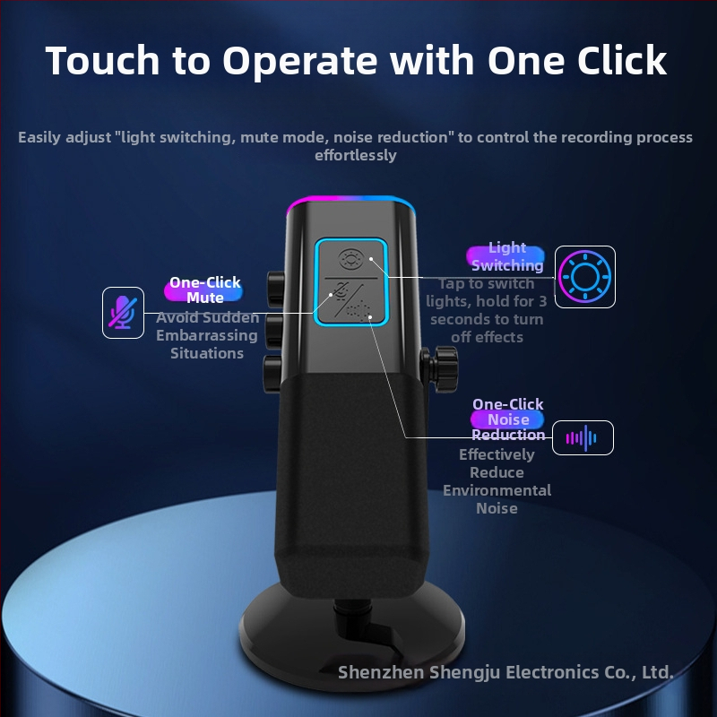 AUDIMATRIX USB/XLR kondenzátorový mikrofón s RGB podsvietením, monitorovanie, 50Hz-15kHz, 5V