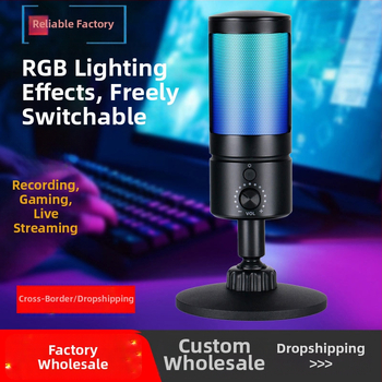 USB kondenzátorový mikrofón pre stolný počítač s RGB ambientným osvetlením, rozsah frekvencií 100 Hz–20 kHz, SNR ≥70 dB
