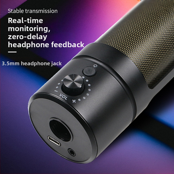 USB kondenzátorový mikrofón pre stolný počítač s RGB ambientným osvetlením, rozsah frekvencií 100 Hz–20 kHz, SNR ≥70 dB