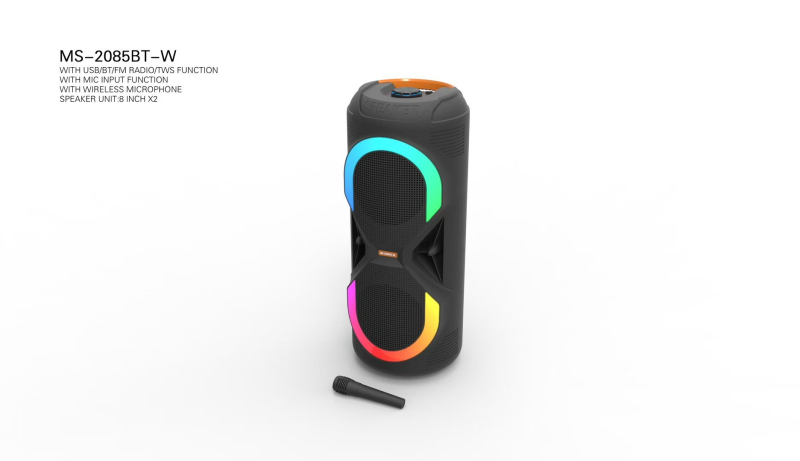 MS-208BT-W dvostruki rog Bluetooth zvučnik s karaoke mikrofonom, 24W, Bluetooth 5.1, ugrađena baterija 2000–4000mAh