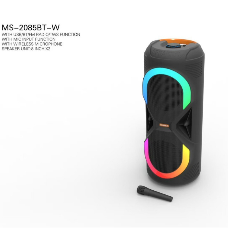 MS-208BT-W dvostruki rog Bluetooth zvučnik s karaoke mikrofonom, 24W, Bluetooth 5.1, ugrađena baterija 2000–4000mAh