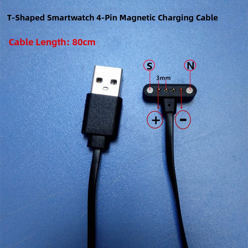 USB magnetický nabíjací kábel pre smart hodinky, náramok, T-typ, 4-pin, 9,0 mm rozostup, haisuda, univerzálna kompatibilita