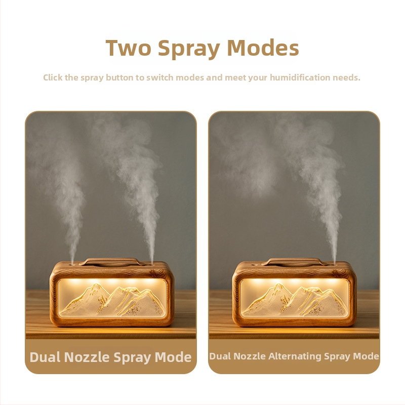 Настолен овлажнител за въздуха с двойни изходи за мъгла, голям изход на мъгла, амбиентна светлина, USB захранване