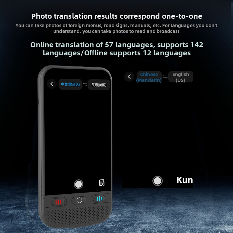 Translator de dialog în timp real cu interpretare simultană multilingvă, model F6 Chinese Version, carcasă ABS, baterie Li-ion reîncărcabilă, difuzor 8W, suport pentru repetarea vocii