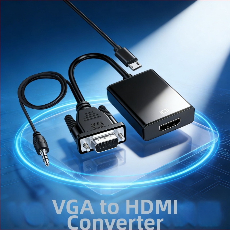Adaptor VGA la HDMI cu sunet pentru PC către monitor, conductor din cupru, nichelat