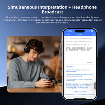 Translator fără sistem de operare; corp din aliaj de aluminiu; rază wireless 5 m; traducere între aplicații, traducere în timpul apelurilor vocale și interpretare simultană.