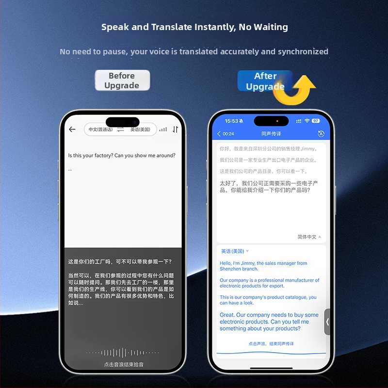 Translator fără sistem de operare; corp din aliaj de aluminiu; rază wireless 5 m; traducere între aplicații, traducere în timpul apelurilor vocale și interpretare simultană.