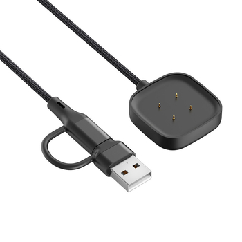 Magnetski 2-u-1 pleteni kabel za podatke i napajanje za Fitbit Versa 4/3 (USB-C) – dodatak za sat, duljina 1 m, boje: crna, srebrna, crvena