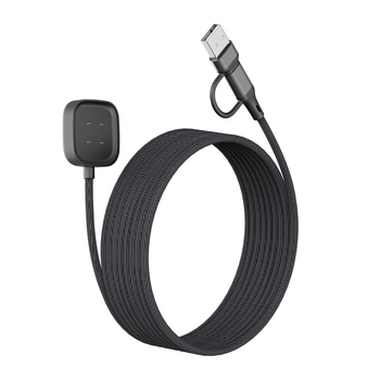 Magnetski 2-u-1 pleteni kabel za podatke i napajanje za Fitbit Versa 4/3 (USB-C) – dodatak za sat, duljina 1 m, boje: crna, srebrna, crvena
