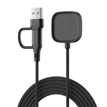 Magnetski 2-u-1 pleteni kabel za podatke i napajanje za Fitbit Versa 4/3 (USB-C) – dodatak za sat, duljina 1 m, boje: crna, srebrna, crvena